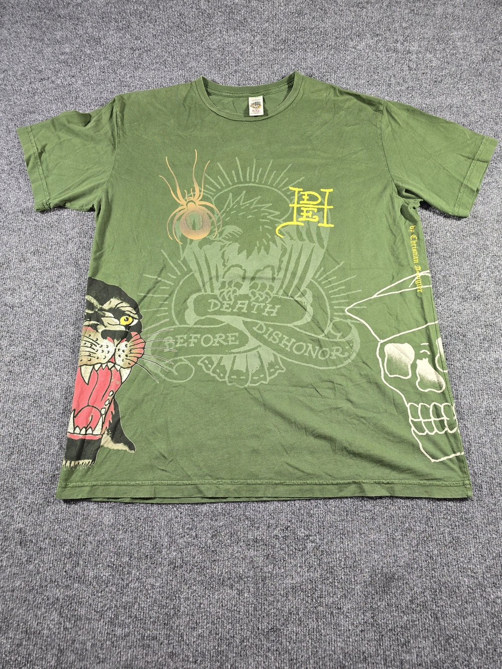 Ed Hardy Christian Audigier Vintage Death Before Dishonor Panther Skull Tee XXL